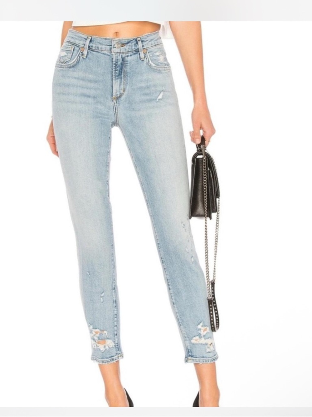 AGOLDE Sophie crop distressed high waist light wash skinny jeans denim size 24